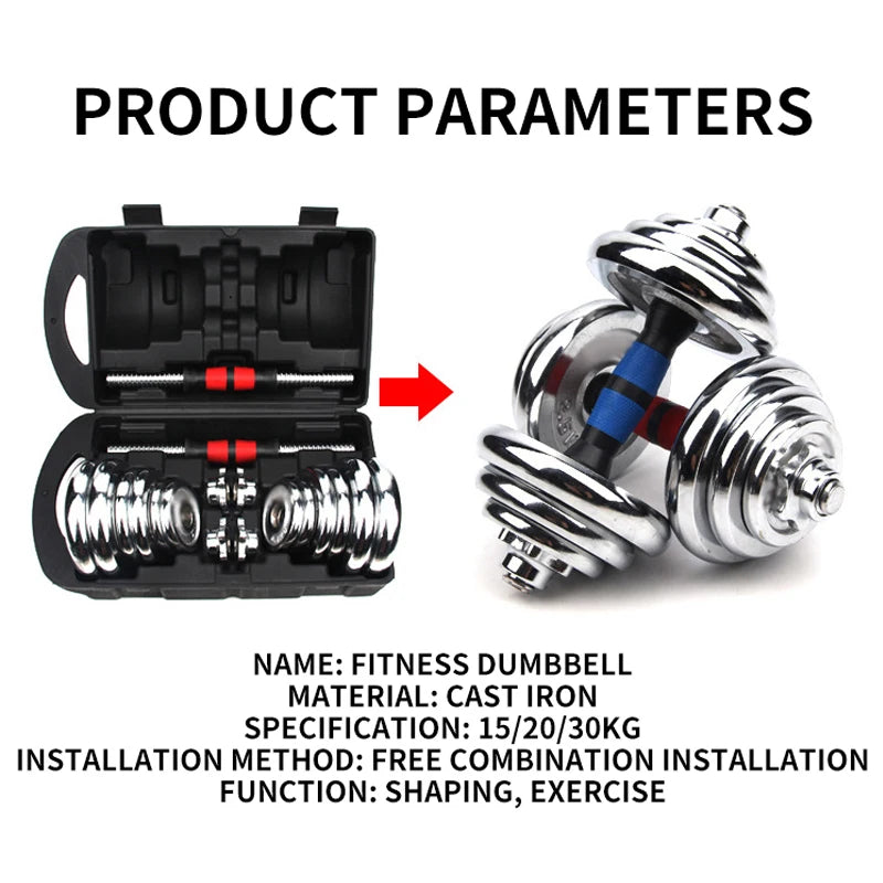 30KG Adjustable Fitness Dumbbell Weight Dumbells Electroplating Weight Bars Gym Dumbells Barbell Set Boxe For Men Body Building